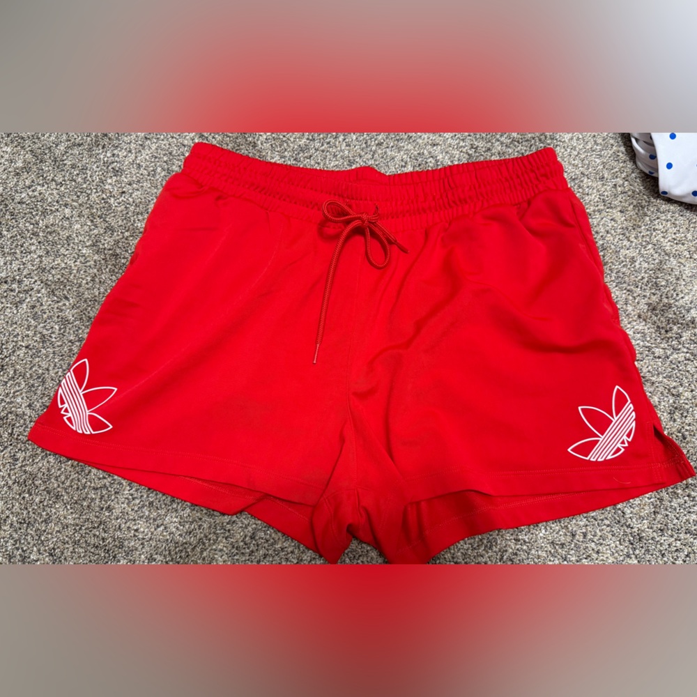 adidas Red Athletic Shorts with White Trefoil Logos